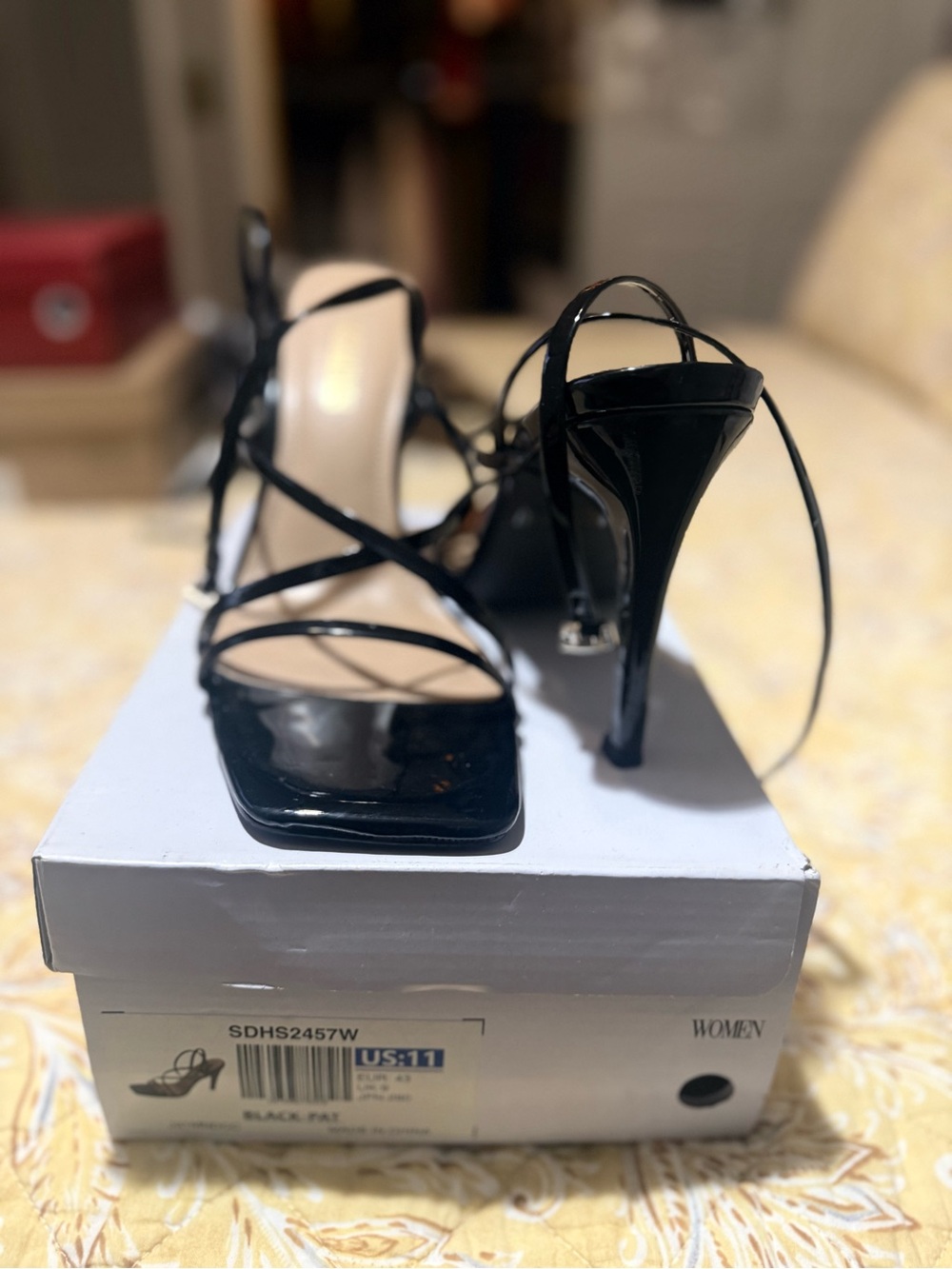 SHEIN Black Patent Strappy High Heel Sandals